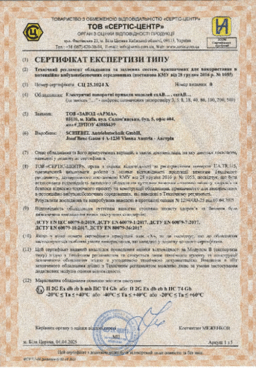 Сертифікат експертизи типу від 04.04.2025р. № СЦ 25.1024 Х